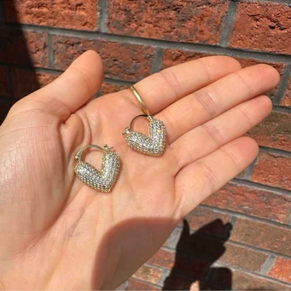 Anthropologie Crystal Heart 18K Gold Plated Stainless Steel Waterproof Earrings - Picture 9 of 14